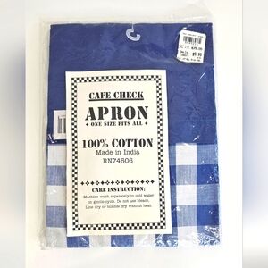 Cafe Check Apron OS Blue White Checkered 100% Cotton